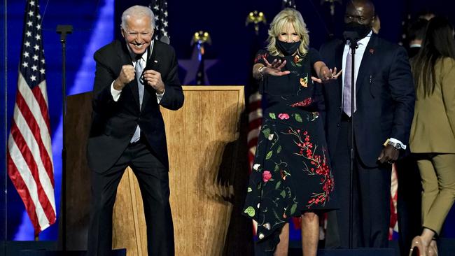 Joe Biden, left, and wife Jill in Wilmington, Delaware, on Sunday. Picture: Getty Images