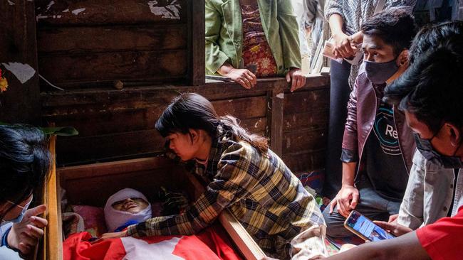 The funeral on Monday of a protester killed by security forces at Taunggyi in Shan state. Picture: AFP