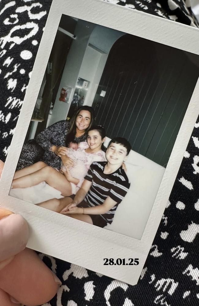 Cachia posts an image with her newborn baby and her children, Bobby and Florence.