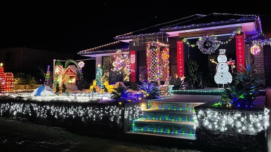 An elaborate Christmas display has gone up at 134 Lewis Dr, Karalee, complete with Santa’s sleigh. Picture: Supplied