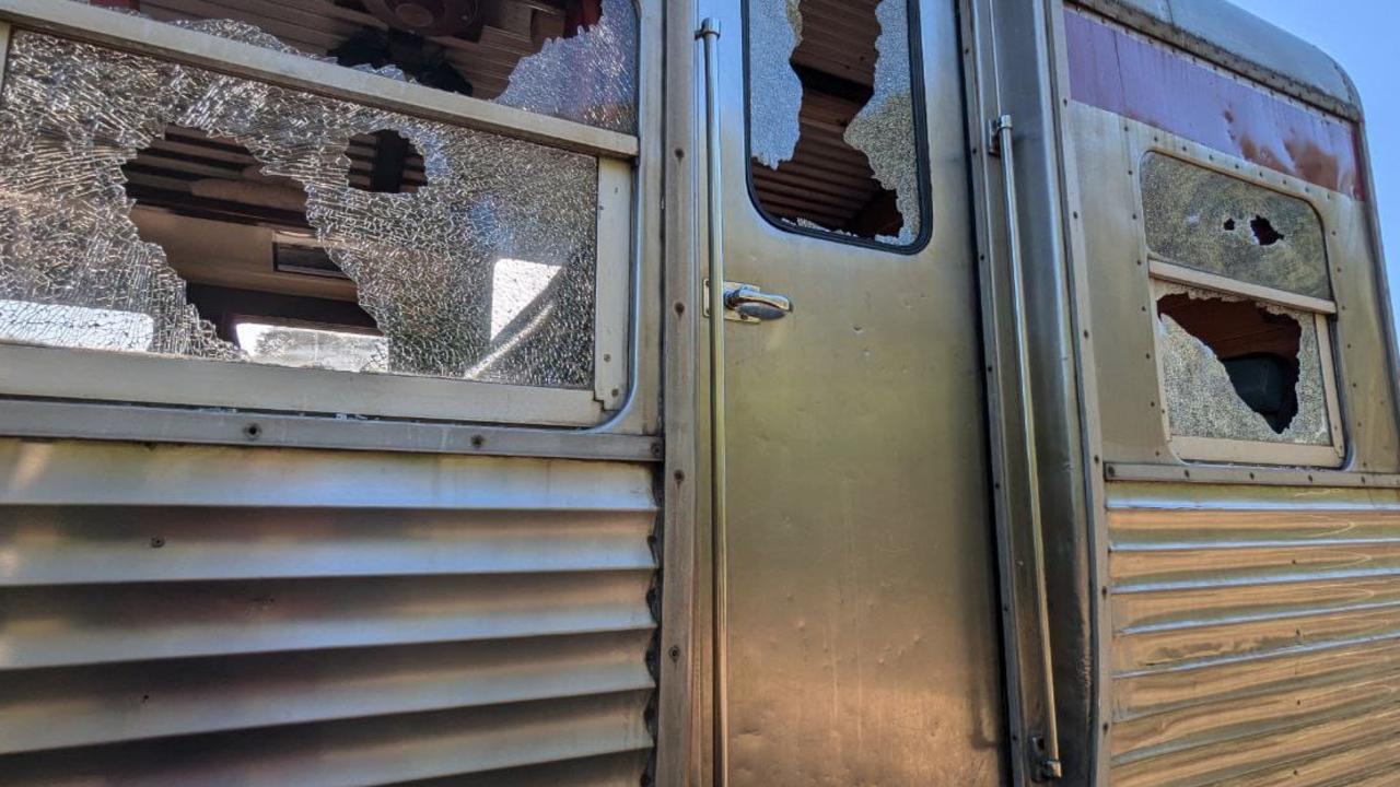 Every window of the railmotor was smashed during the September 17 incident. Picture: Facebook