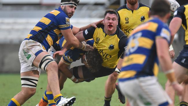 Bond flanker Connor Pritchard bloodied and bruised in preliminary final defeat to Easts. Picture: Stephen Tremain