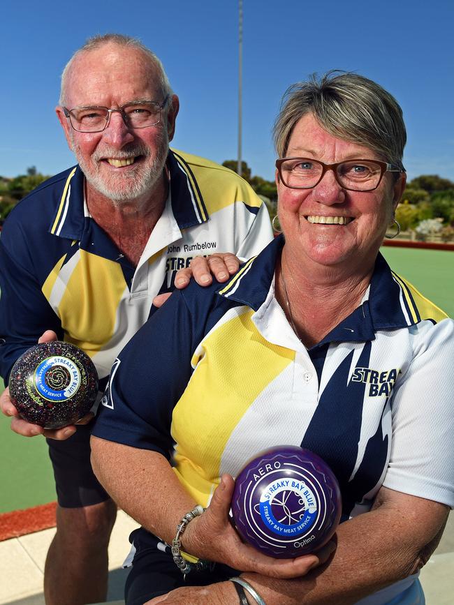 Streaky Bay Racing Club secretary John Rumbelow and Sue Montgomerie at the Bowls Club. Picture: Tom Huntley