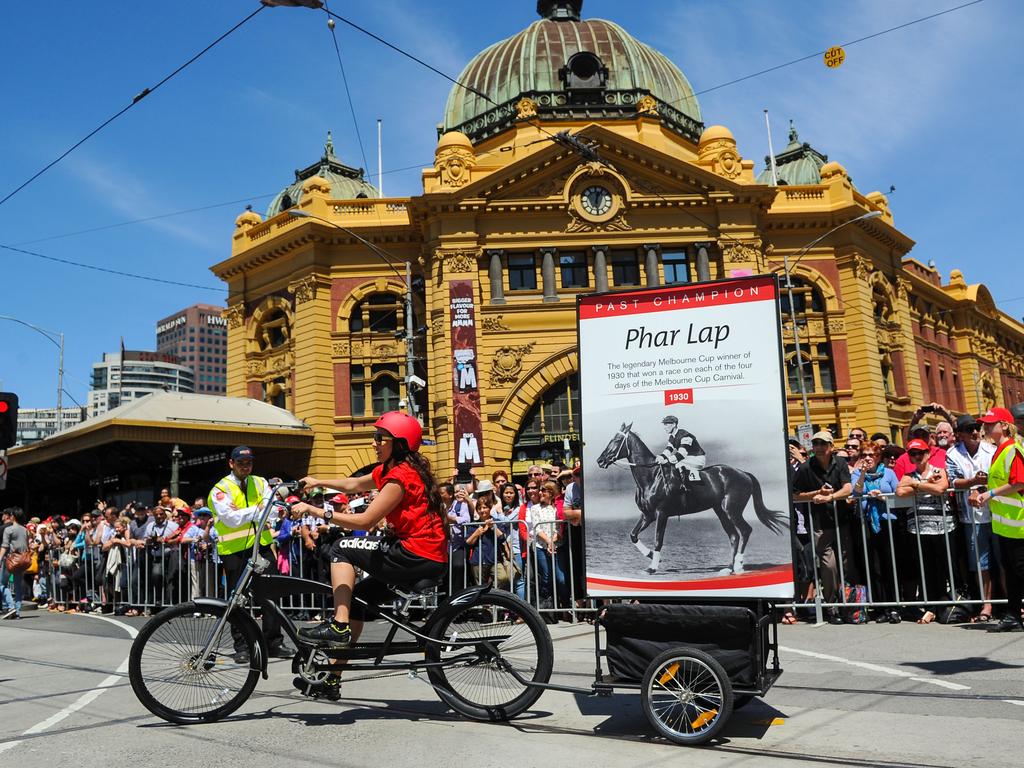 Phar Lap is paid tribute during the 2014 Melbourne Cup parade on November 3, 2014 in Melbourne, Australia. Picture: Getty