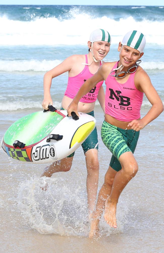 Jax Heaton, 11, and Fynn Andrews, 12, of the North Burleigh SLSC