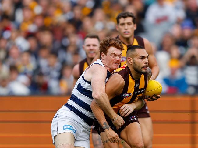 Gary Rohan was suspended in round 4 for a dangerous tackle against Hawthorn. Picture: Dylan Burns