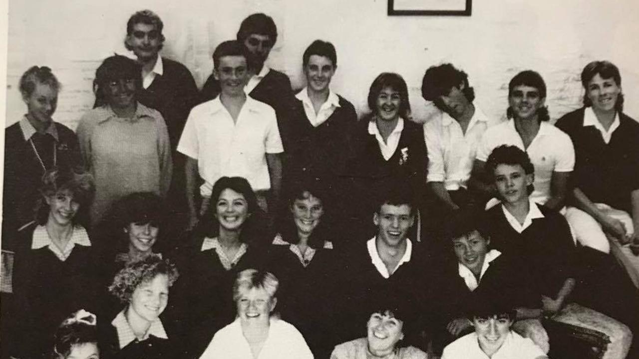 Mr Beattie in a photo with classmates at Taroona High School in 1987.