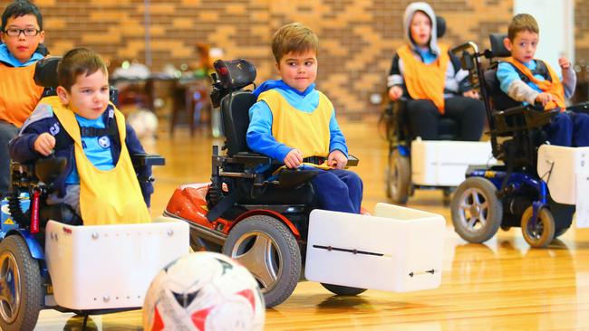 A powerchair football match in progress.