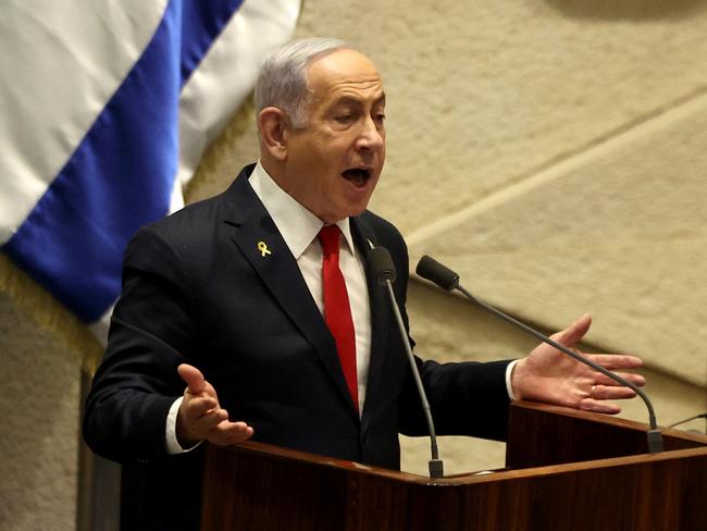 Israeli Prime Minister Benjamin Netanyahu speaks at the plenum, during a discussion on the subject of hostages kidnapped during the deadly October 7, 2023 attack, in Israel's parliament, the Knesset, in Jerusalem, November 18, 2024. REUTERS/Ronen Zvulun