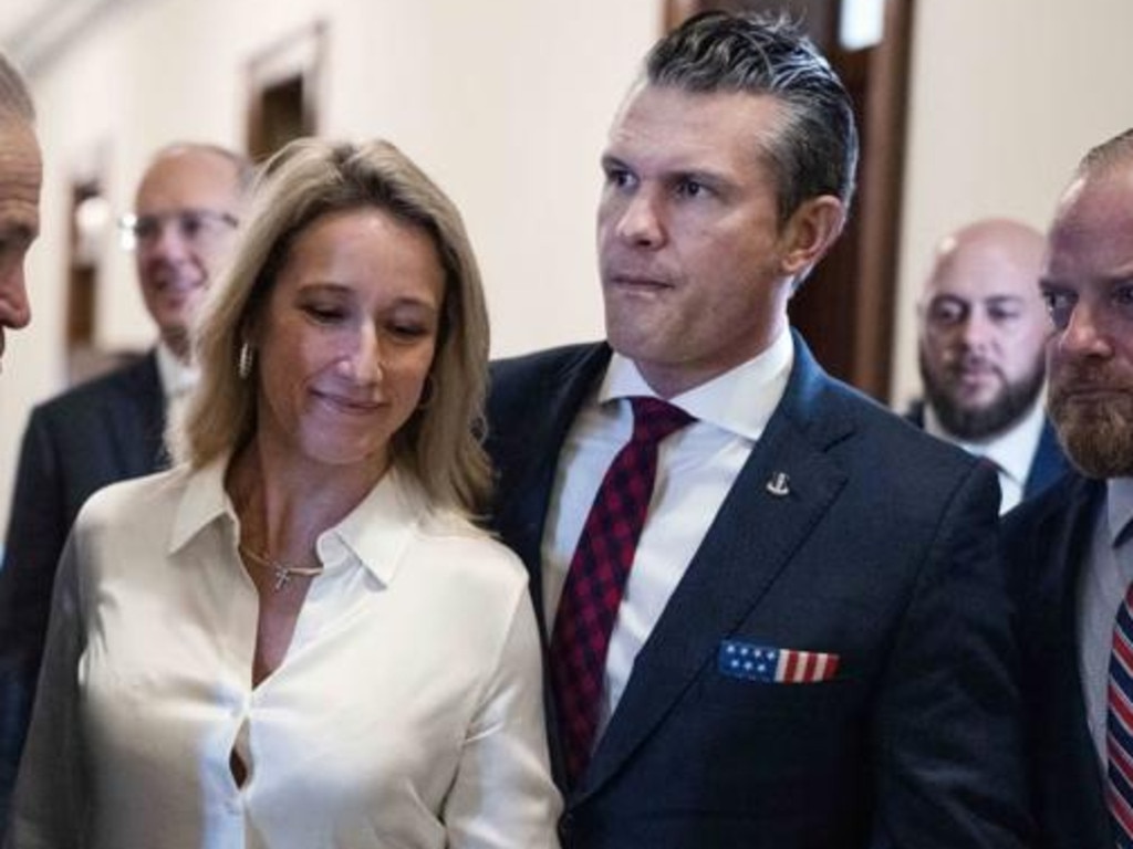 Mr Hegseth and his wife, Jennifer Hegseth, on Capitol Hill during his confirmation process for Defence Secretary. Picture: Tom Williams/CQ Roll Call/Zuma Press