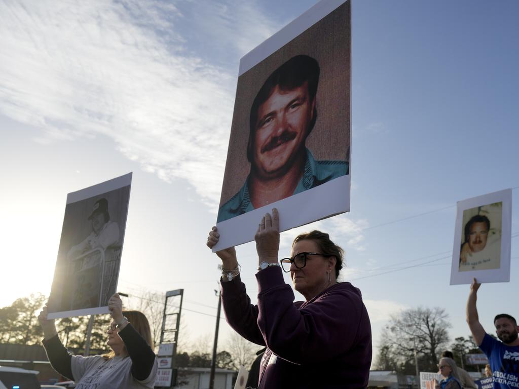 Protesters demonstrate outside the scheduled execution on Friday. Picture: Chris Carlson/AP