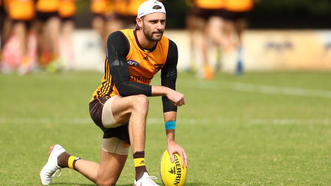 Jack Gunston looks on during a Hawthorn training session at the club’s headquarters in April last year. Picture: Getty Images