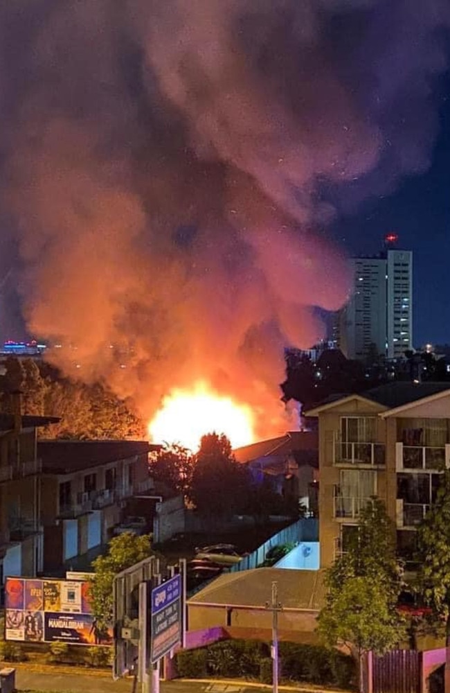 Fire has completely destroyed a home at Kangaroo Point. Picture: Alison Conway