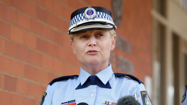 NSW Police Inspector Natalie Antaw speaks to the media at Wellington Police Station. Picture: Jonathan Ng