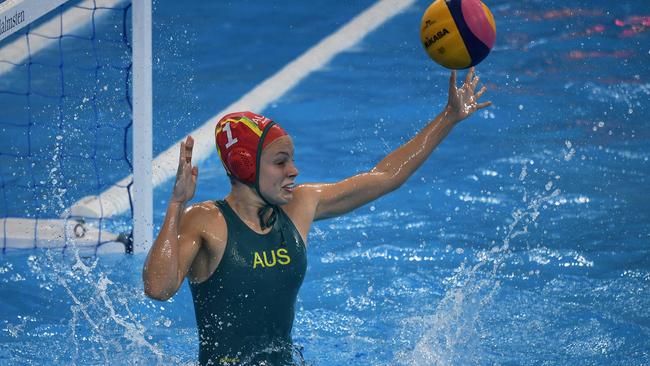 Australia's goalkeeper Gabriella Palm during the women's bronze medal match between Australia and Hungary of the water polo event at the 2019 World Championships. Picture: Ed JONES/AFP