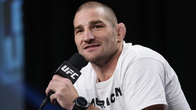 NEWARK, NEW JERSEY - MAY 30: Sean Strickland is seen on stage during the UFC 302 press conference at Prudential Center on May 30, 2024 in Newark, New Jersey. (Photo by Mike Roach/Zuffa LLC via Getty Images)