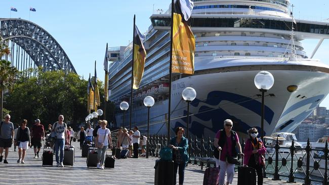 Passengers leaving the Ruby Princess in March last year. Picture: AAP