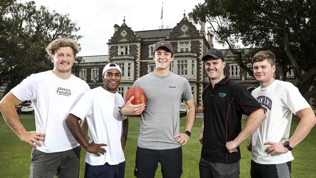 Prince Alfred College past and present students Will Gould, Kysaiah Pickett, Karl Finlay, Cole Gerloff and Harry Schoenberg are 2019 draft hopefuls. Picture: Sarah Reed