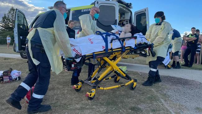 Two teens were rescued by onlookers at Ocean Grove beach following a shark attack on Monday. Picture: Facebook