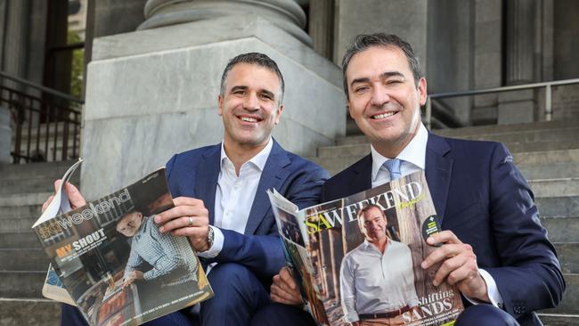 Labor leader Peter Malinauskas and Premier Steven Marshall AAP Image/Russell Millard)