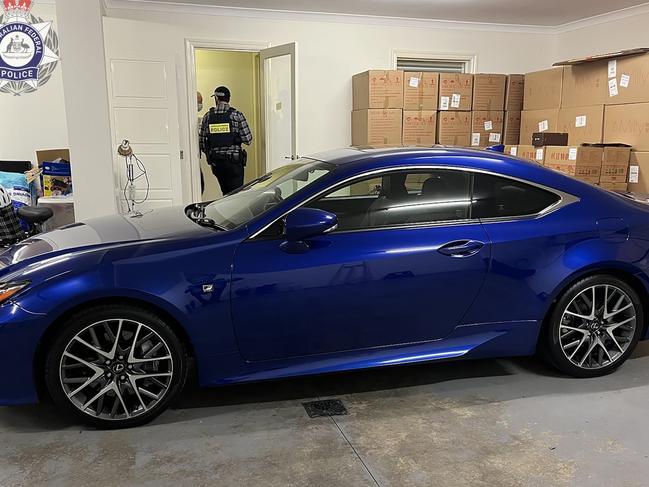 A luxury Lexus seized by AFP officers during a search of a property in Kew, Victoria. Picture: AFP