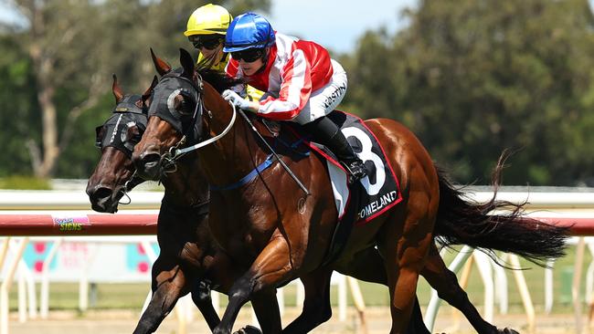 WYONG, AUSTRALIA - JANUARY 11: Winona Costin riding Grand Impact win Race 4 Domeland during Sydney Racing: Wyong 150th Anniversary And The Lakes Race Day at Wyong Racecourse on January 11, 2025 in Wyong, Australia. (Photo by Jeremy Ng/Getty Images)