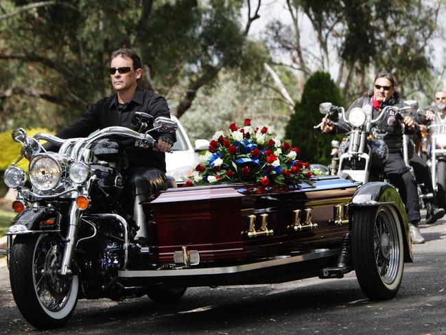 Rebels MC members take Rebel Rick on his final ride.