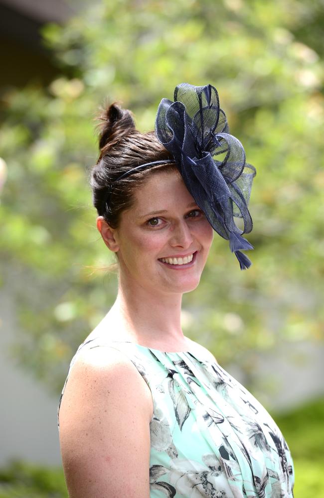 Julia Bates all dressed up at Flemington Racecourse on Melbourne Cup Day 2014. Picture: Stephen Harman