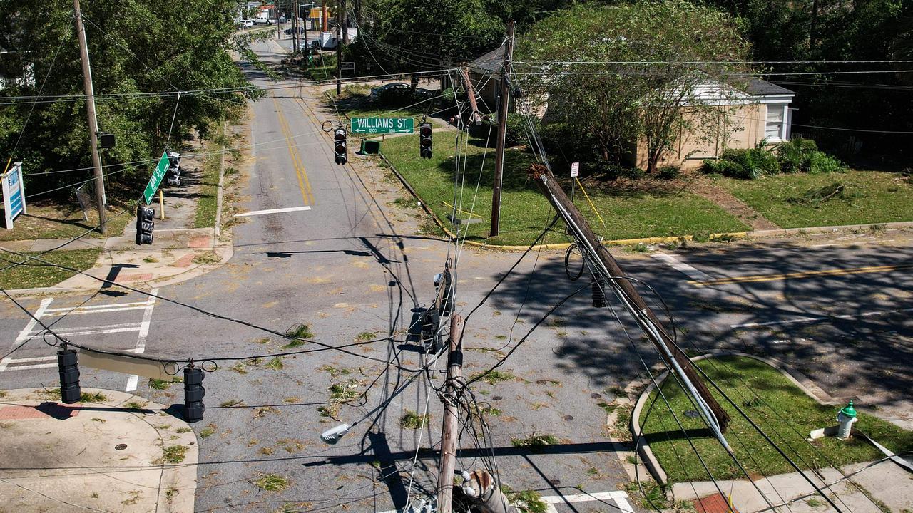 Damaged powerlines are seen in Valdosta, Georgia. Picture: John Falchetto / AFP