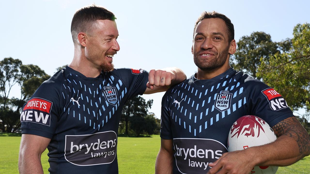 Blues hookers Damien Cook and Api Koroisau. Picture: Paul Kane/Getty Images