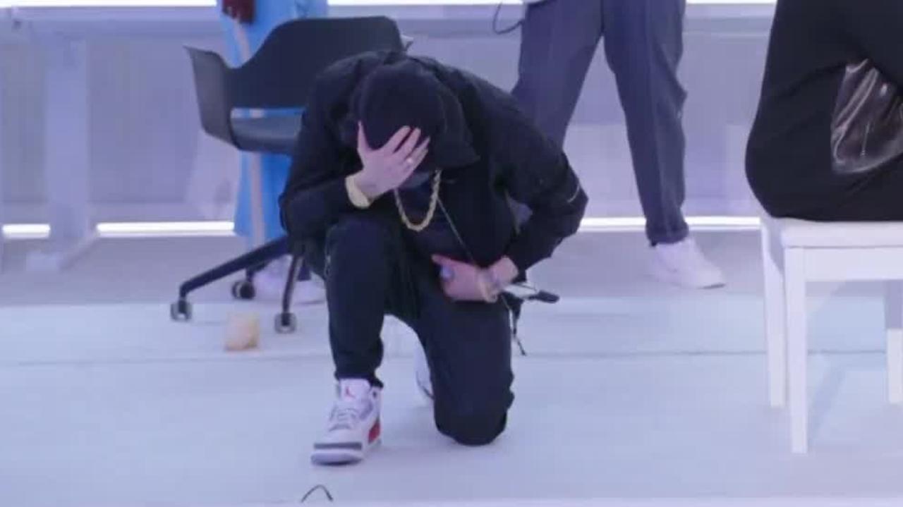 Eminem took a knee at the conclusion of his performance. Picture: Supplied