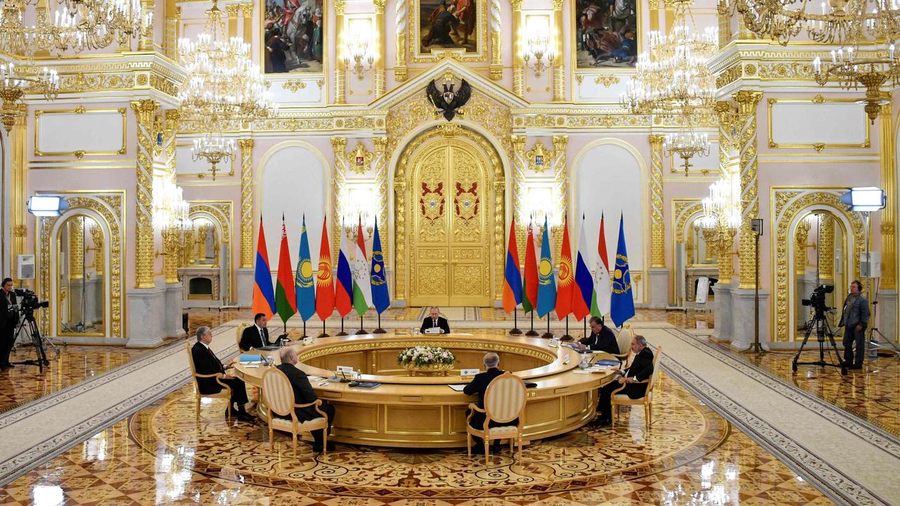 A meeting of the leaders of the Collective Security Treaty Organization (CSTO) member states at the Kremlin in Moscow on May 16, 2022. Picture: Alexander NEMENOV / various sources / AFP.