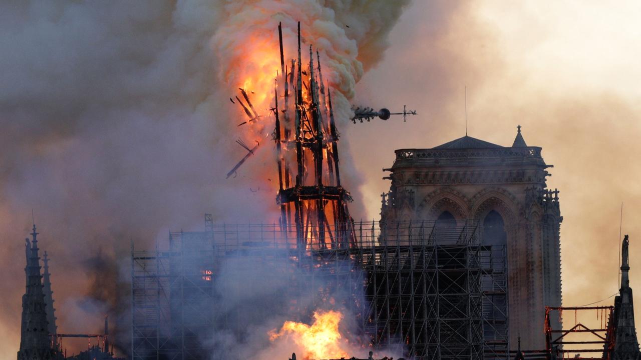 A huge fire swept through the roof of the famed cathedral on April 15. Picture: Geoffroy Van Der Hasselt/AFP