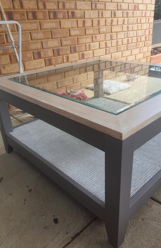 The avid upcycler already had some Bunnings items at home, including an electric sander, but spent a further $55 from the hardware store to help transform the table. Picture: Supplied