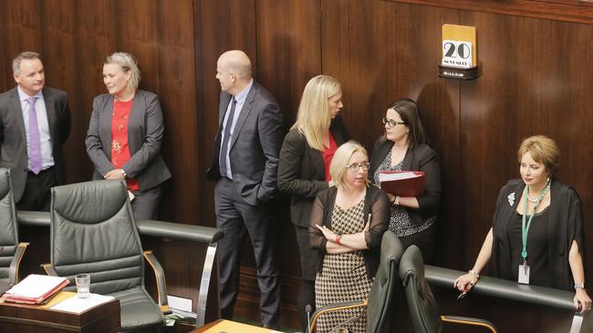 Speaker Sue Hickey, right, after crossing the floor to vote with Labor and the Greens over the proposed changes to the Anti-discrimination Act. Picture: MATHEW FARRELL