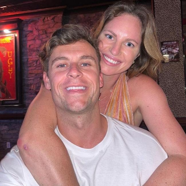 Emily Seebohm and Ryan Gallagher have sparked engagement rumours after she was spotted with a ring on her finger during a night out in Melbourne. Picture: Instagram/Ryan Gallagher