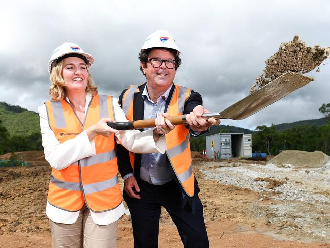 Health Minister Shannon Fentiman and Townsville Hospital and Health Service CEO Kieran Keyes turn the sod on the $530 million Townsville University Hospital expansion. Picture: Shae Beplate.