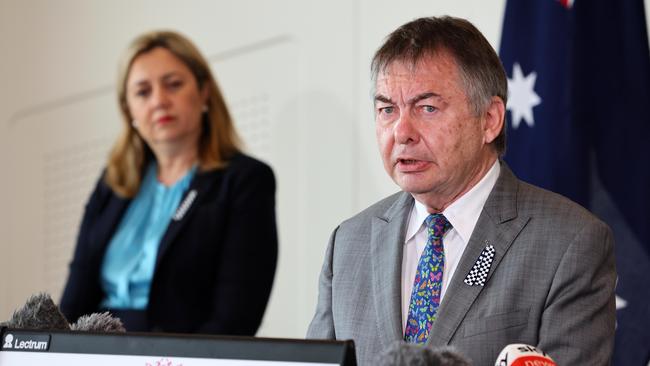 Commissioner Walter Sofronoff and Queensland Premier Annastacia Palaszczuk in Brisbane on Tuesday. Picture: NCA NewsWire/Tertius Pickard