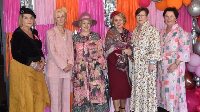 Jan Boodle, Jill Milne, Ellie Green, Catherine Dunbar, Louise Dillon and Jo South at the Rockhampton Jockey Club's Pink Ribbon Stradbroke Charity Race Day at Callaghan Park on June 15, 2024.