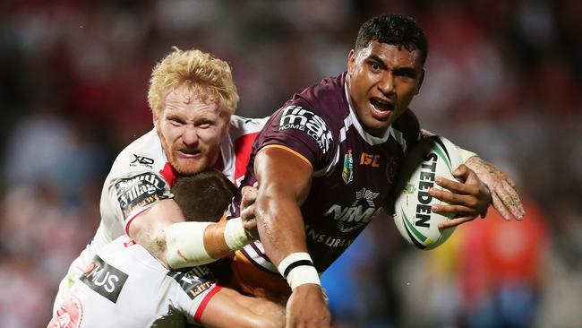 Tevita Pangai Jr and the Broncos were thumped by the Dragons in the only clash between the two sides this season. Picture: Getty Images