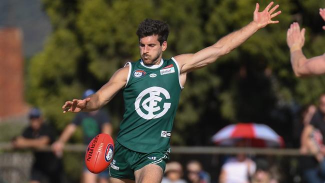 Andrew Stellas has a shot for goal against Lower Plenty. Picture: Nathan William