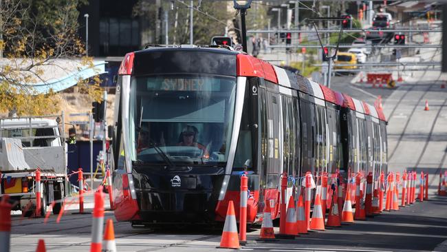 Light rail testing on High St outside the Prince of Wales Hospital on Monday. Picture: John Grainger