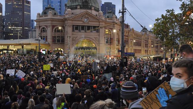 The massive rally has been linked to an outbreak that infected Melbourne’s public housing towers. Picture: Jason Edwards