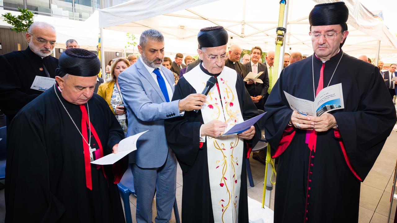 Bishop Antoine-Charbel Tarabay (far right) joins other religious leaders at the opening and blessing of Our Lady of Mercy Place aged care home at Harris Park. Picture: Peter Taouk