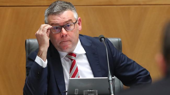 Labor senator Murray Watt at the Legal and Constitutional Affairs References Committee meeting. Picture: Kym Smith.