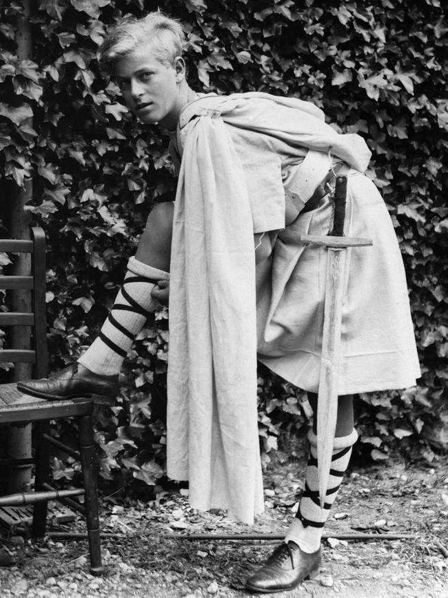 Philip was eventually packed off to England, where he was looked after by his uncle George Mountbatten, second Marquess of Milford Haven, and attended Gordonstoun school in Scotland, where he is pictured in costume for his role as Donalbain in a production of Macbeth. But tragedy followed tragedy for the then teenager; his pregnant sister Cecile and her family died in a plane crash in 1937, and the following year his father figure George succumbed to cancer. “As a boy, Prince Philip lost everybody and he became very self-reliant but he has spent a lifetime blocking it out,” said biographer Gyles Brandreth. Picture: Getty
