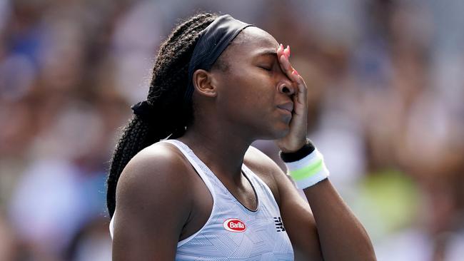 Coco Gauff reacts during her loss to Kenin. Picture: AAP/Michael Dodge