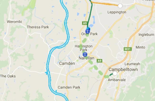 A map of the M9 Outer Sydney Orbital draft corridor.