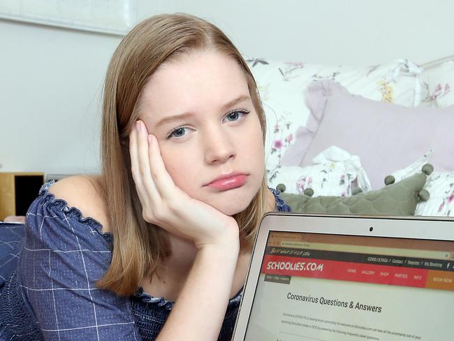 Year 12 St Rita's student Charlotte Quodling at home in her study environment during coronavirus.She is also concerned that Schoolies is not going to happen this year.14th April 2020 Wavell Heights AAP Image/Richard Gosling