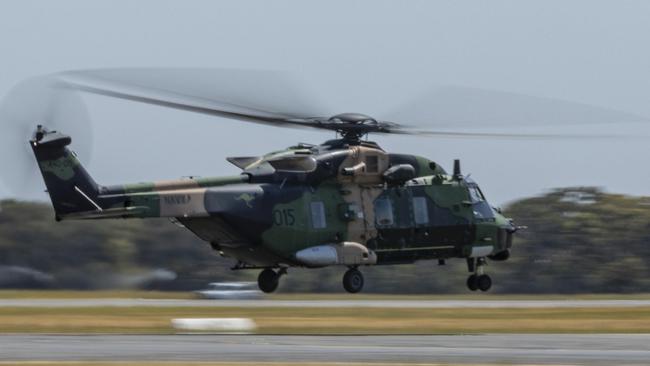 A Royal Australian Navy MRH-90 Taipan Multi-Role Helicopter takes off from Royal Australian Air Force Base Williamtown, Newcastle. Picture: Supplied